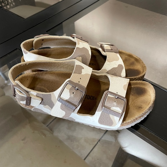 Birkenstock Milano Soft Footbed Desert Soil Camo Taupe Buckle Sandals Size L3 - Picture 1 of 5